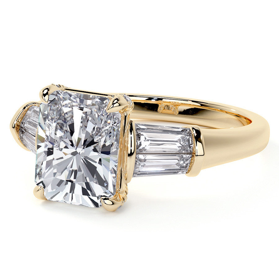 Emerald / Radiant and Baguette Moissanite Engagement Ring