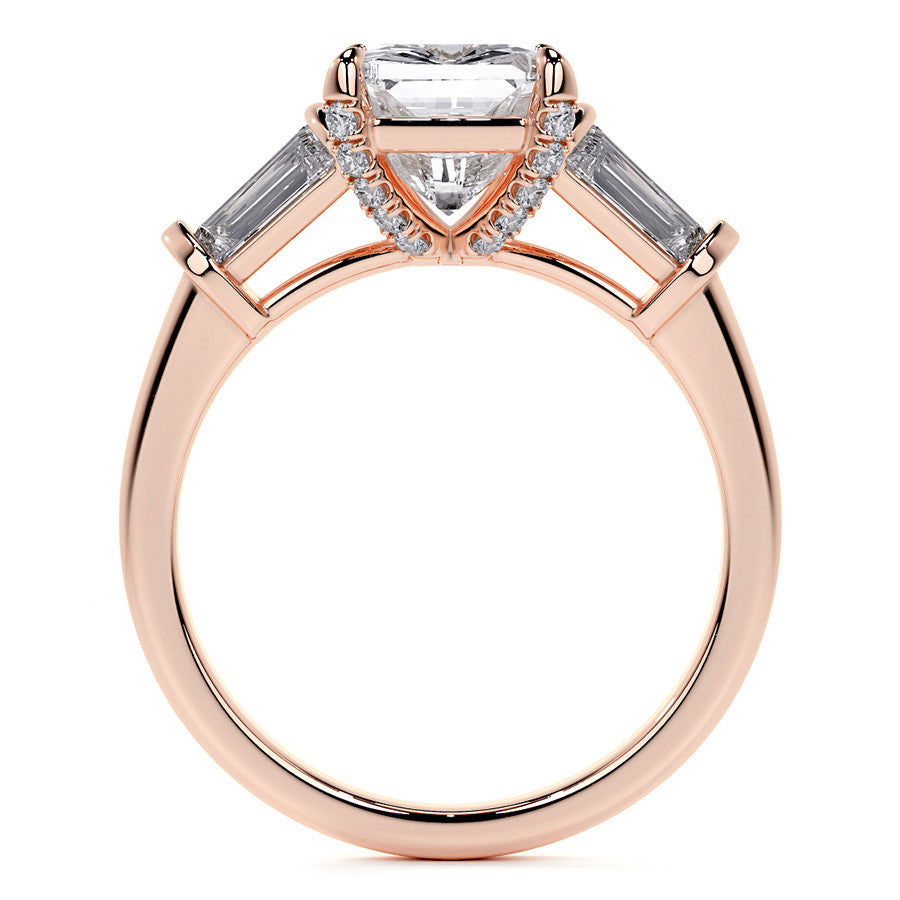 Emerald / Radiant and Baguette Moissanite Engagement Ring