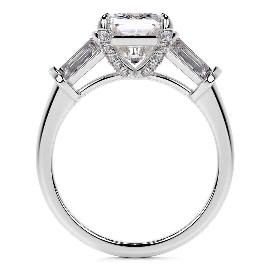 Emerald / Radiant and Baguette Moissanite Engagement Ring