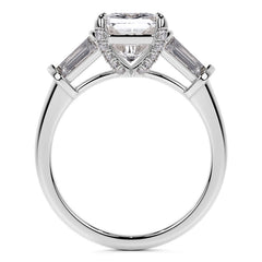 Emerald / Radiant and Baguette Moissanite Engagement Ring