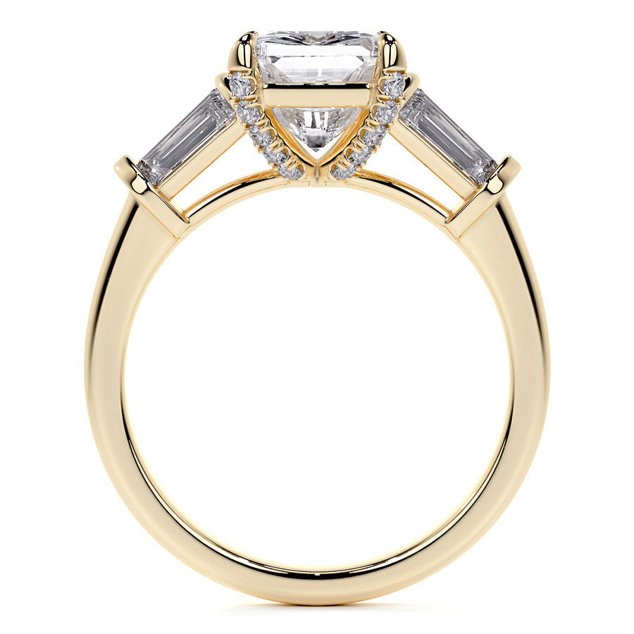 Emerald / Radiant and Baguette Moissanite Engagement Ring