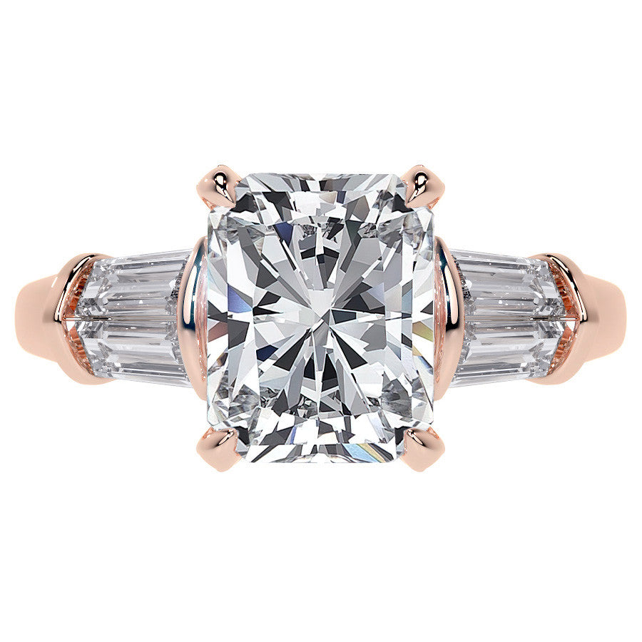 Emerald / Radiant and Baguette Moissanite Engagement Ring