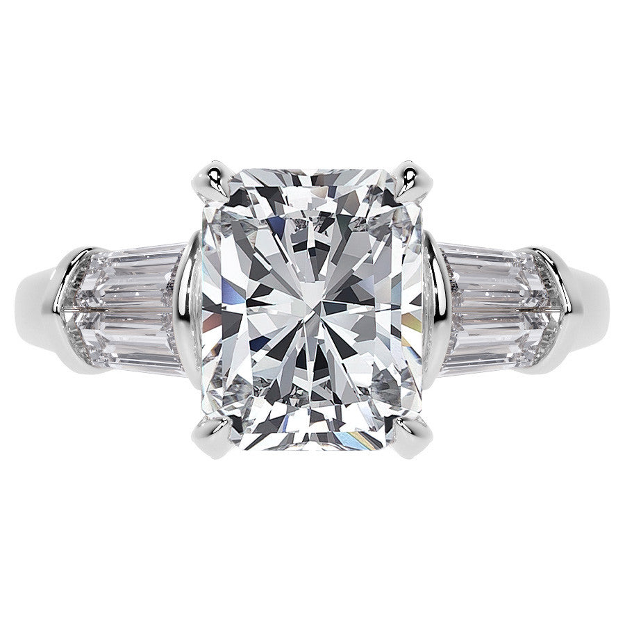 Emerald / Radiant and Baguette Moissanite Engagement Ring