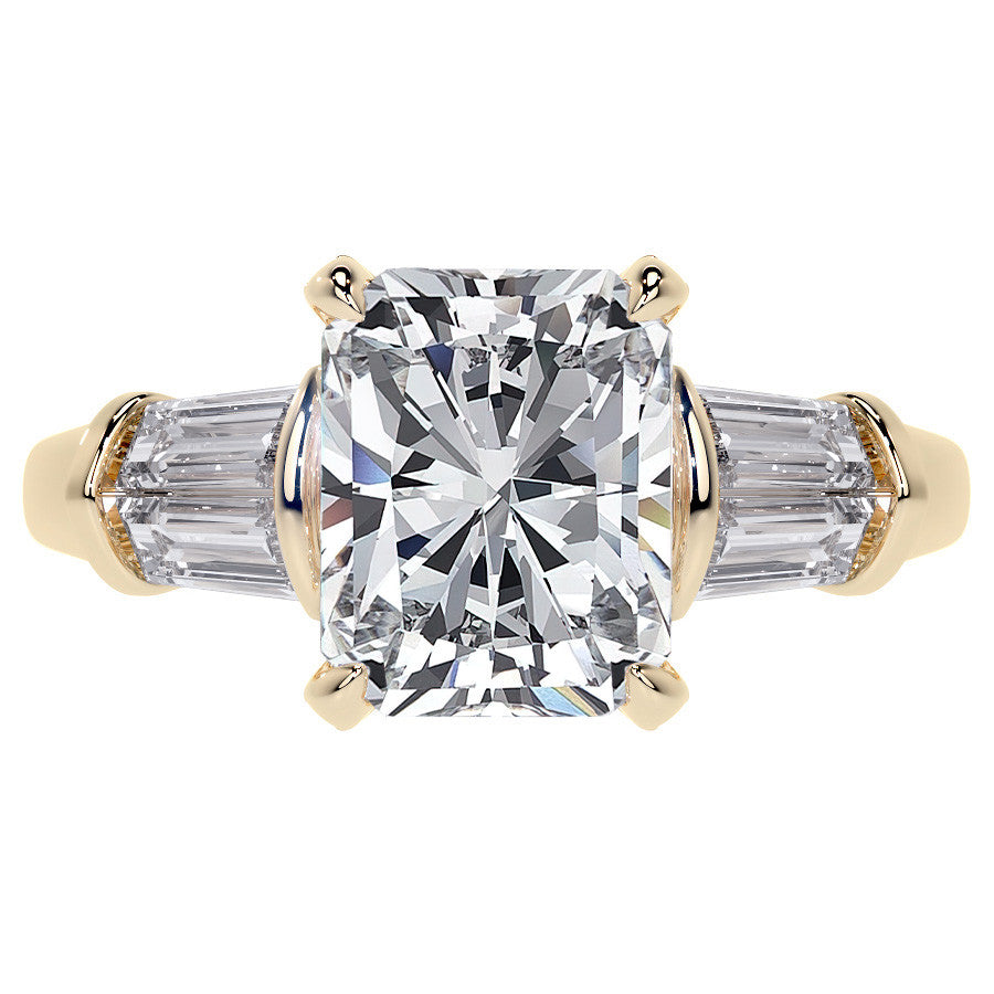 Emerald / Radiant and Baguette Moissanite Engagement Ring