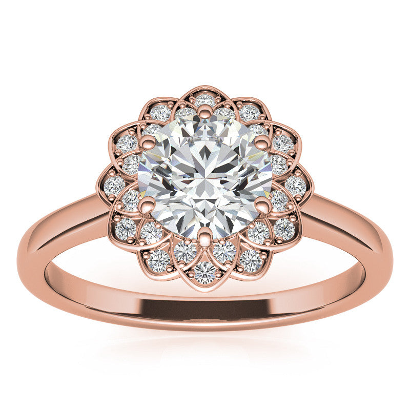 Round Brilliant Moissanite Floral Style Halo Engagement Ring