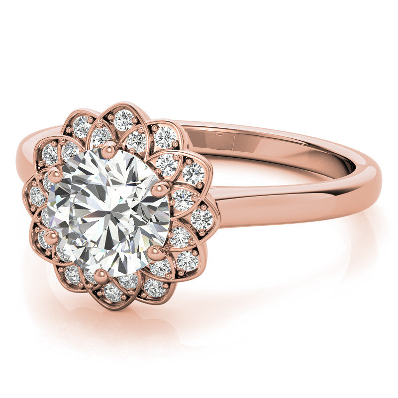 Round Brilliant Moissanite Floral Style Halo Engagement Ring