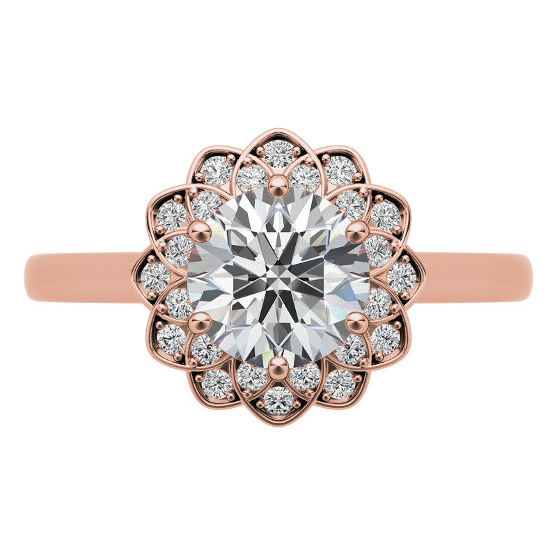 Round Brilliant Moissanite Floral Style Halo Engagement Ring