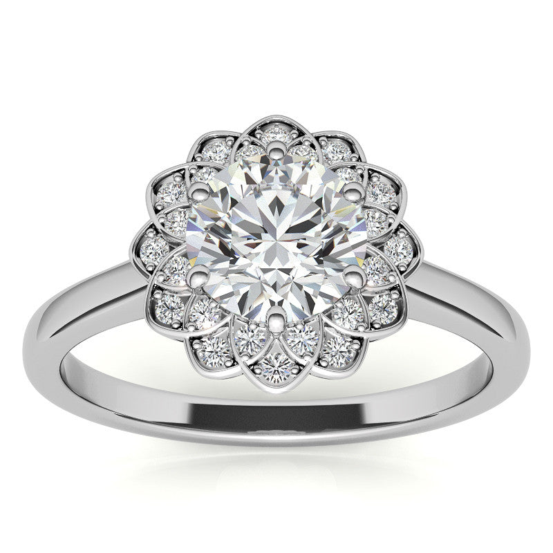 Round Brilliant Moissanite Floral Style Halo Engagement Ring