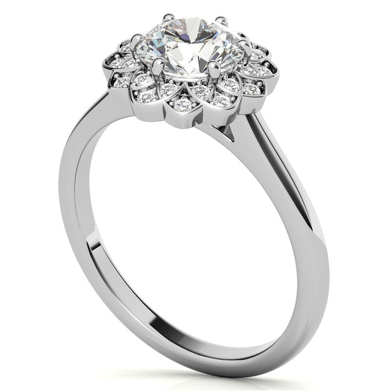 Round Brilliant Moissanite Floral Style Halo Engagement Ring