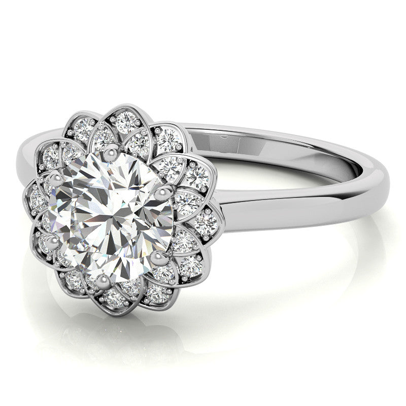 Round Brilliant Moissanite Floral Style Halo Engagement Ring