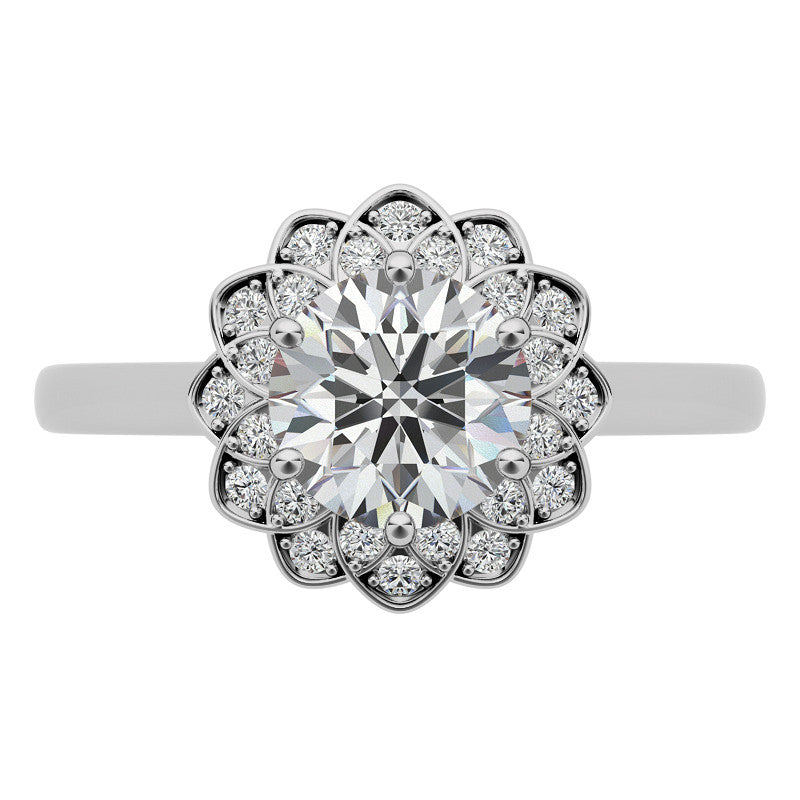 Round Brilliant Moissanite Floral Style Halo Engagement Ring