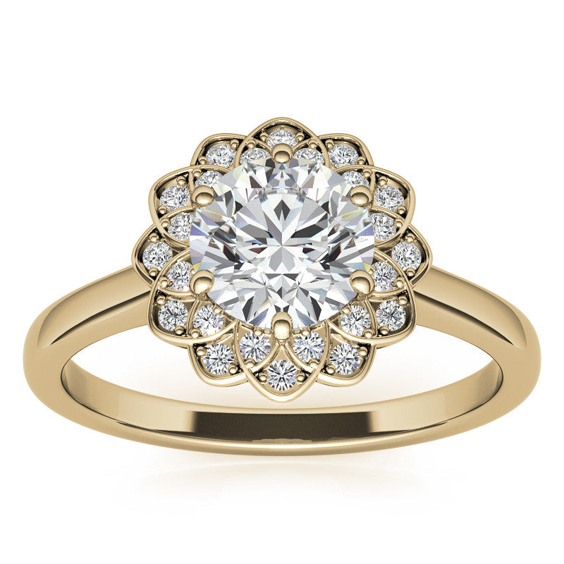 Round Brilliant Moissanite Floral Style Halo Engagement Ring
