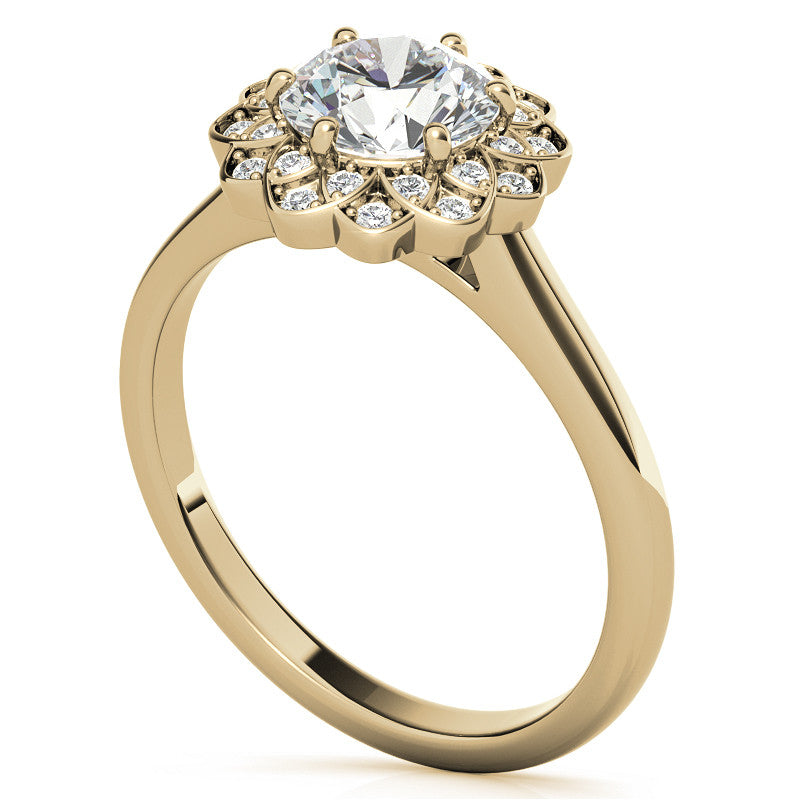 Round Brilliant Moissanite Floral Style Halo Engagement Ring