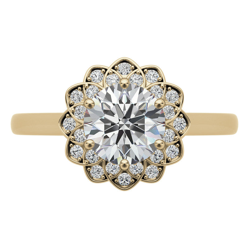 Round Brilliant Moissanite Floral Style Halo Engagement Ring