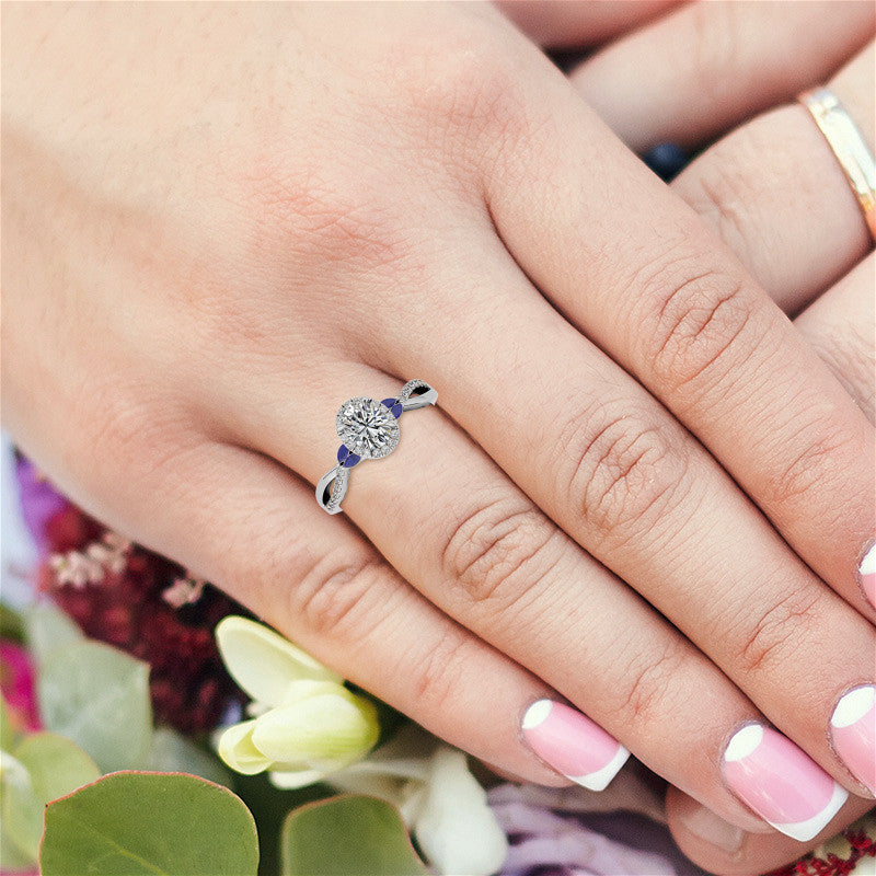 Oval Moissanite Halo Ring With Marquise Accents and Split Shank Style Band