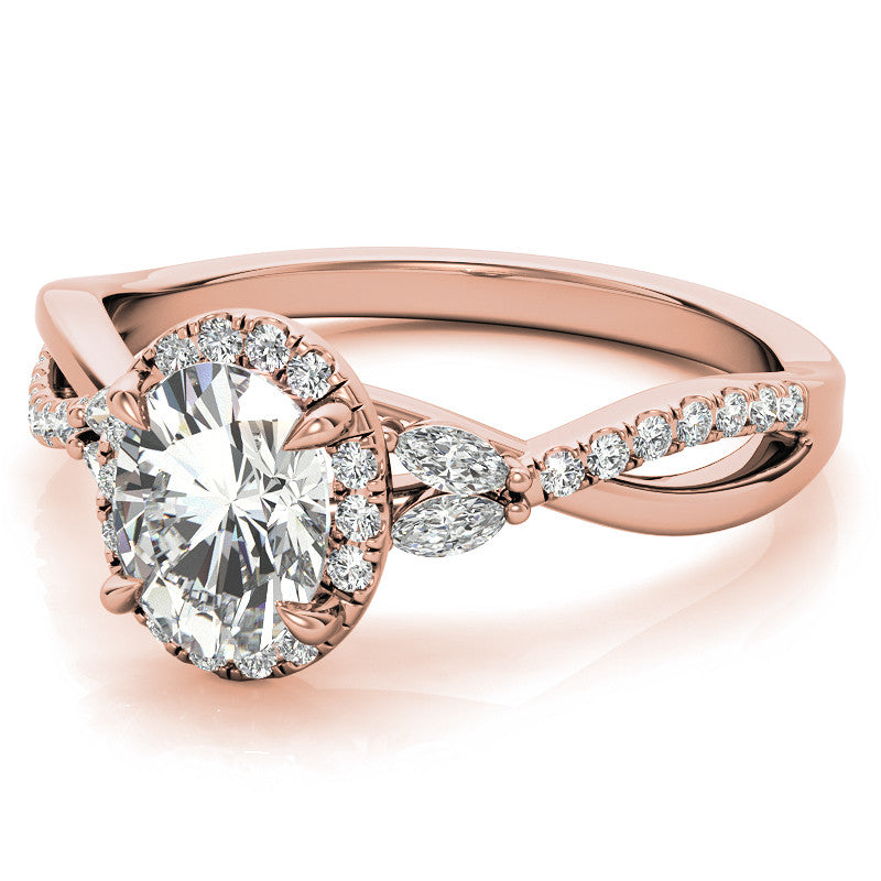 Oval Moissanite Halo Ring With Marquise Accents and Split Shank Style Band