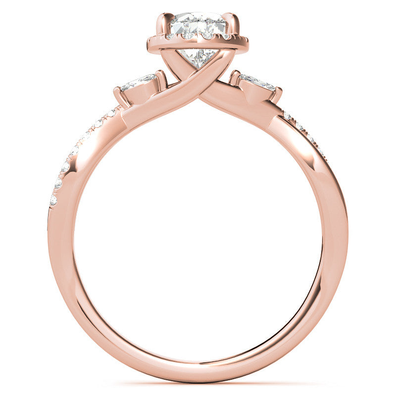Oval Moissanite Halo Ring With Marquise Accents and Split Shank Style Band