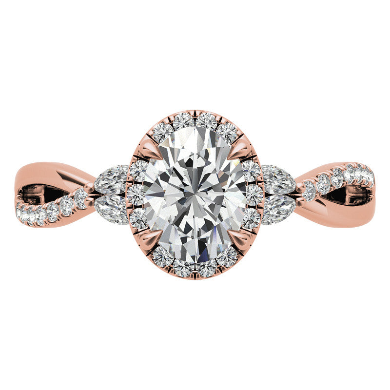 Oval Moissanite Halo Ring With Marquise Accents and Split Shank Style Band