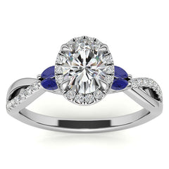 Oval Moissanite Halo Ring With Marquise Accents and Split Shank Style Band