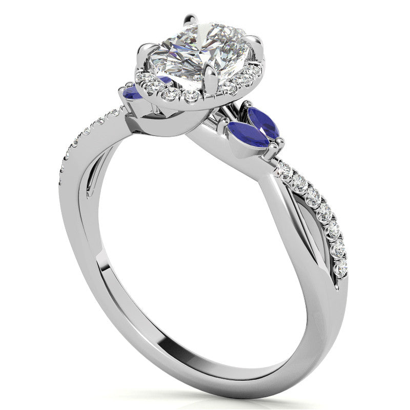 Oval Moissanite Halo Ring With Marquise Accents and Split Shank Style Band