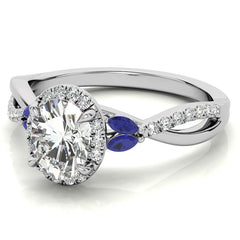 Oval Moissanite Halo Ring With Marquise Accents and Split Shank Style Band