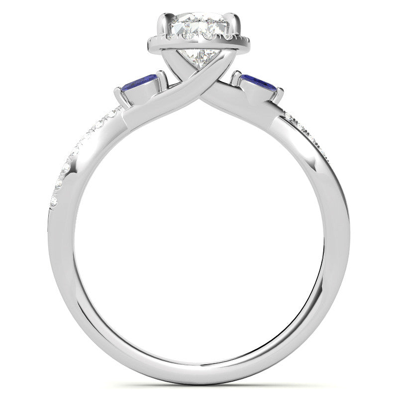 Oval Moissanite Halo Ring With Marquise Accents and Split Shank Style Band