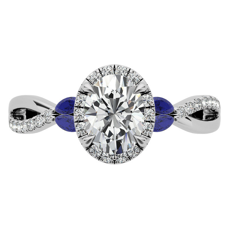 Oval Moissanite Halo Ring With Marquise Accents and Split Shank Style Band