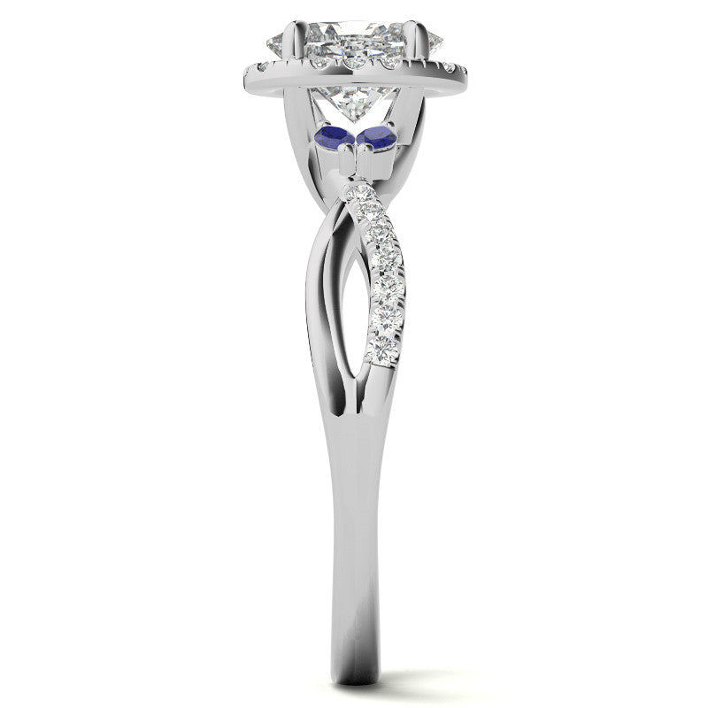 Oval Moissanite Halo Ring With Marquise Accents and Split Shank Style Band