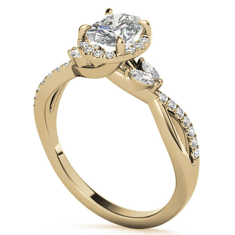 Oval Moissanite Halo Ring With Marquise Accents and Split Shank Style Band