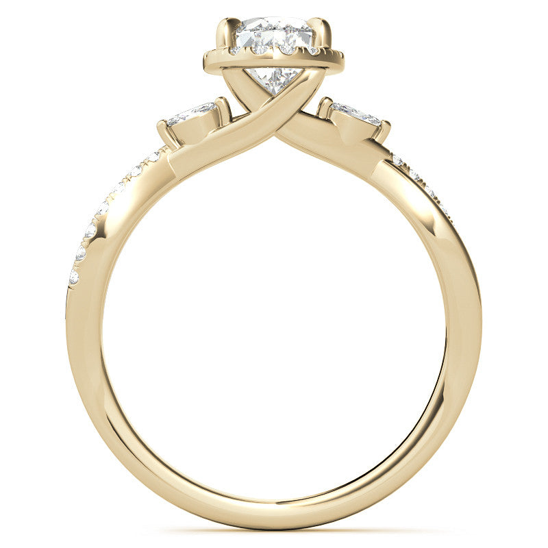 Oval Moissanite Halo Ring With Marquise Accents and Split Shank Style Band
