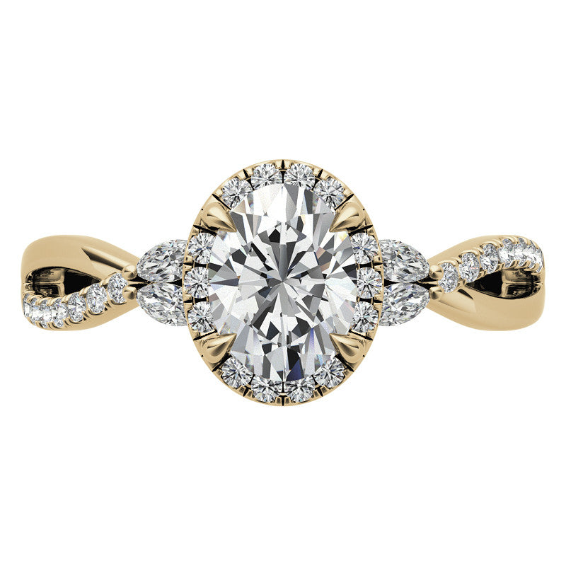 Oval Moissanite Halo Ring With Marquise Accents and Split Shank Style Band