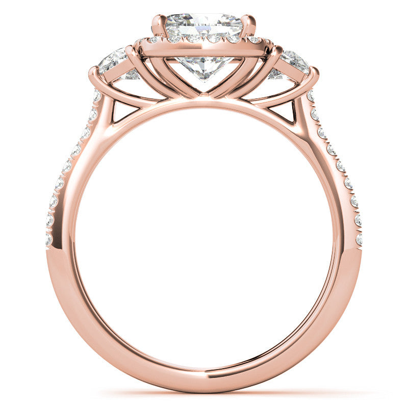 Cushion Moissanite Halo Engagement Ring with Halfmoon Accents and Split Shank Band
