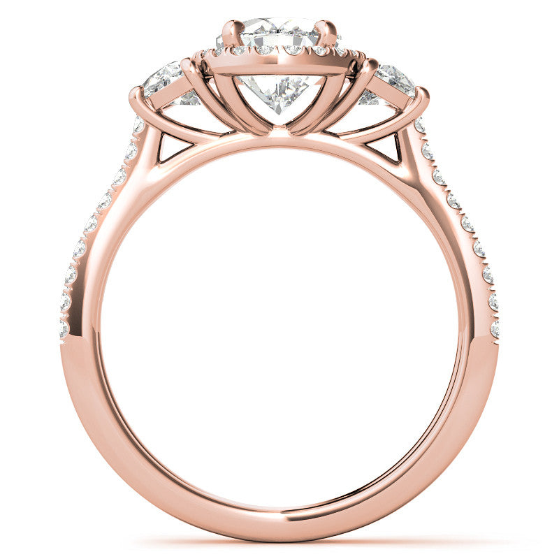 Oval Moissanite Halo Engagement Ring with Halfmoon Accents and Split Shank Band