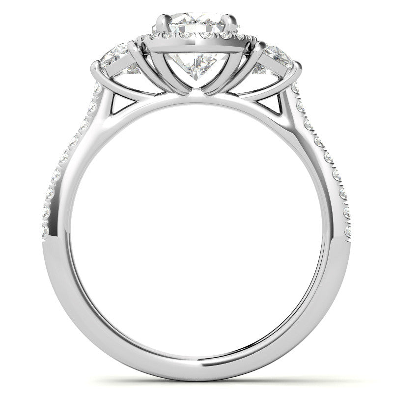 Oval Moissanite Halo Engagement Ring with Halfmoon Accents and Split Shank Band