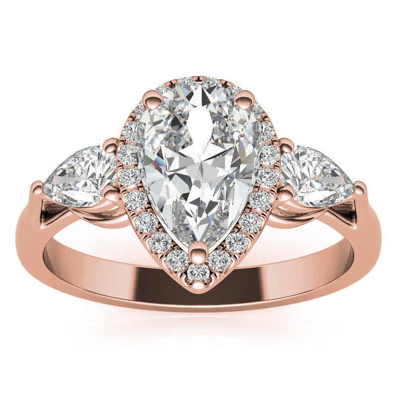Pear Halo 3-stone Moissanite Engagement Ring