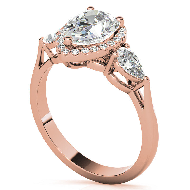 Pear Halo 3-stone Moissanite Engagement Ring