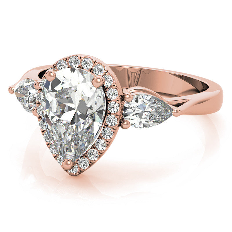 Pear Halo 3-stone Moissanite Engagement Ring