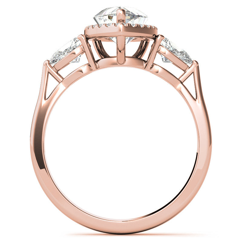Pear Halo 3-stone Moissanite Engagement Ring
