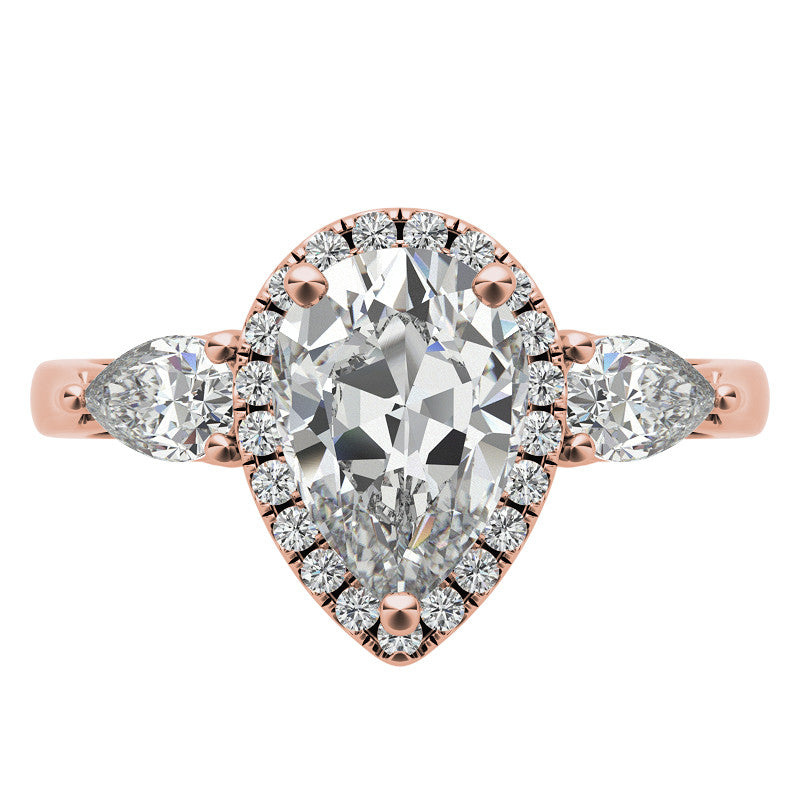 Pear Halo 3-stone Moissanite Engagement Ring