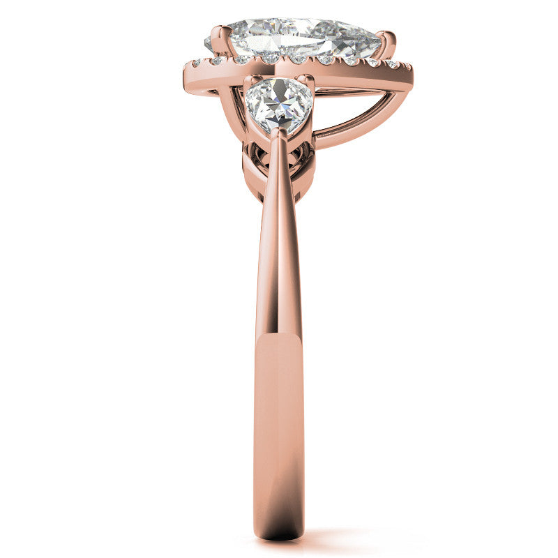 Pear Halo 3-stone Moissanite Engagement Ring