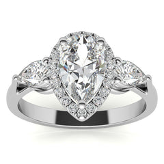 Pear Halo 3-stone Moissanite Engagement Ring