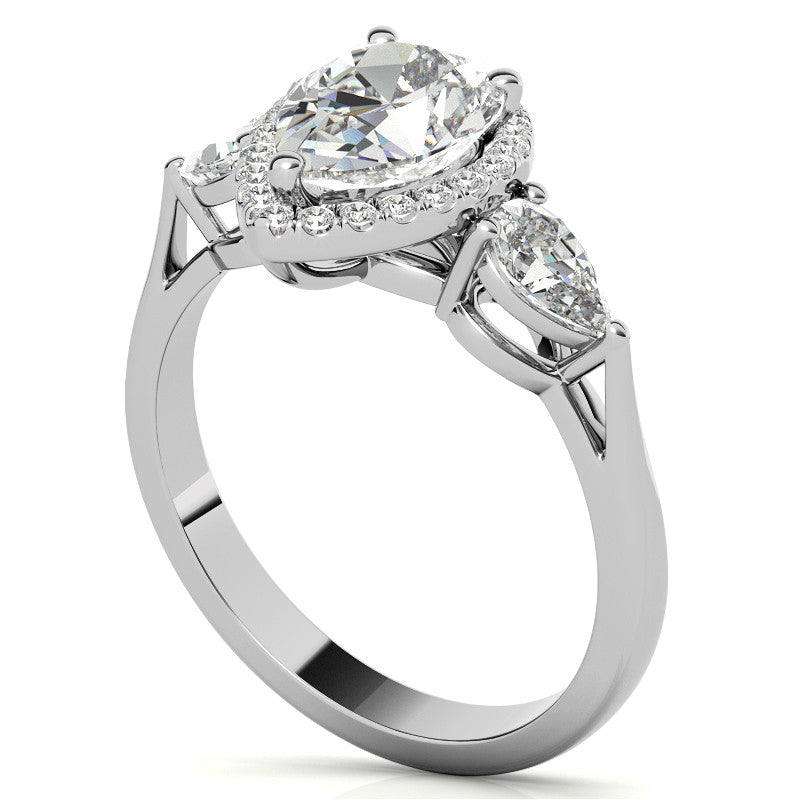 Pear Halo 3-stone Moissanite Engagement Ring
