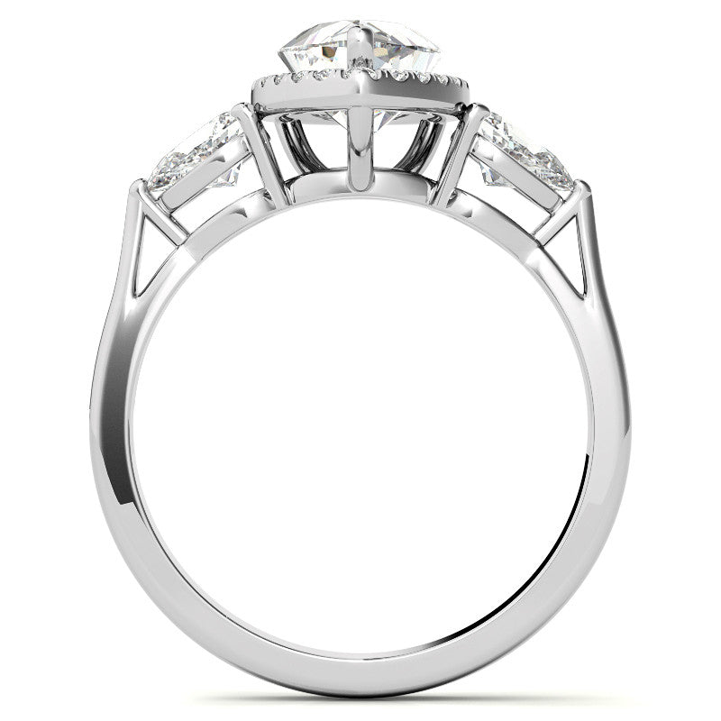 Pear Halo 3-stone Moissanite Engagement Ring