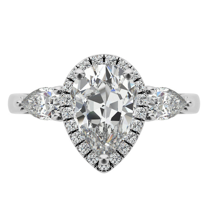 Pear Halo 3-stone Moissanite Engagement Ring