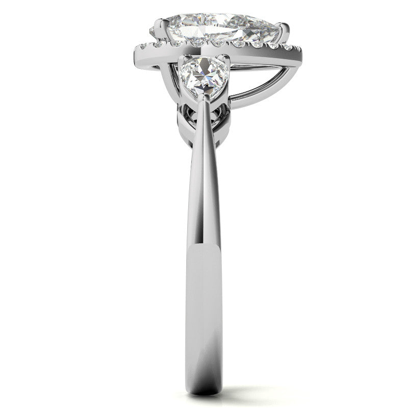 Pear Halo 3-stone Moissanite Engagement Ring