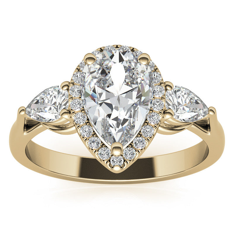 Pear Halo 3-stone Moissanite Engagement Ring