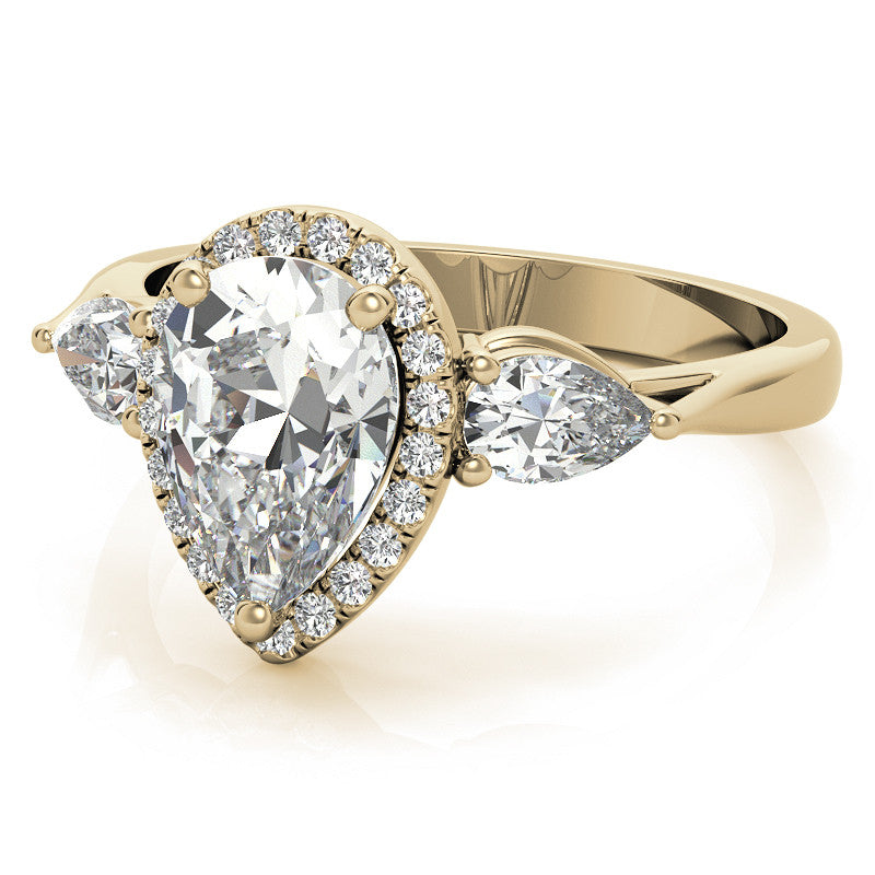 Pear Halo 3-stone Moissanite Engagement Ring