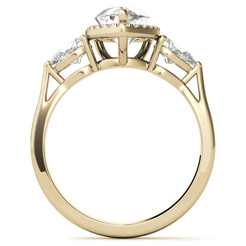 Pear Halo 3-stone Moissanite Engagement Ring