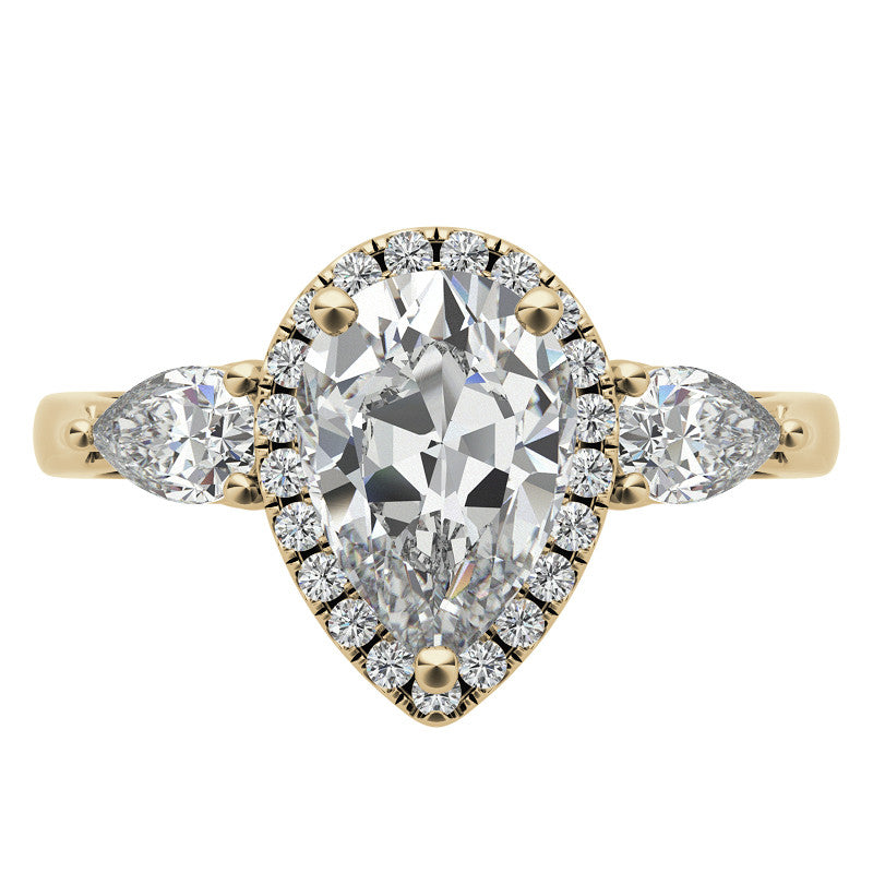 Pear Halo 3-stone Moissanite Engagement Ring