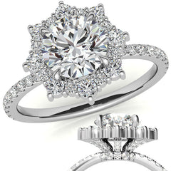 Round Brilliant Moissanite Fancy Snowflake Halo Moissanite Engagement Ring
